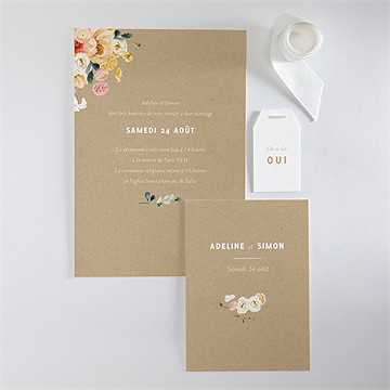 Faire-part mariage champêtre et poésie superposé - Vue d'ensemble