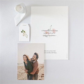 Faire-part mariage champêtre et poésie superposé - Vue d'ensemble verso