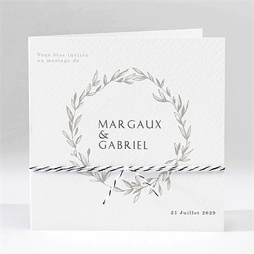 Faire-part mariage tendre couronne carré plié