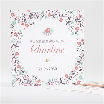 Faire-part naissance accordéon fleurs photo dorure