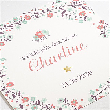 Faire-part naissance accordéon fleurs photo dorure - Détail du faire-part