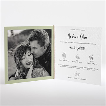 Faire-part mariage sous les oliviers plié - Intérieur du faire-part