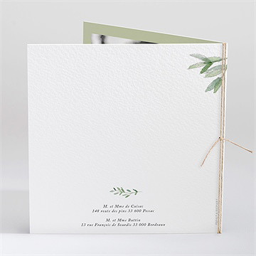 Faire-part mariage sous les oliviers plié - Dos du faire-part