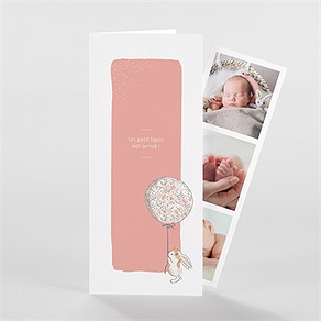 Faire-part naissance tendre lapin photomaton