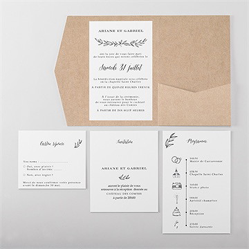 Faire-part mariage douce harmonie pocketfold - Vue d'ensemble intérieur