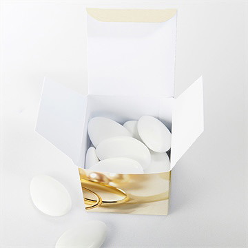 Boîte de dragées mariage alliances fond crème - Intérieur de la boîte
