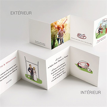 Faire-part mariage humour et rugby accordéon - Vue d'ensemble