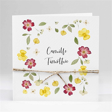 Faire-part mariage fleurs séchées carré plié