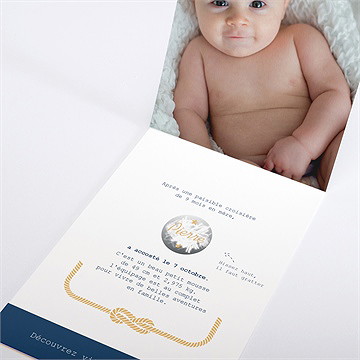 Faire-part naissance mon petit matelot plié décalé - Intérieur du faire-part gratté