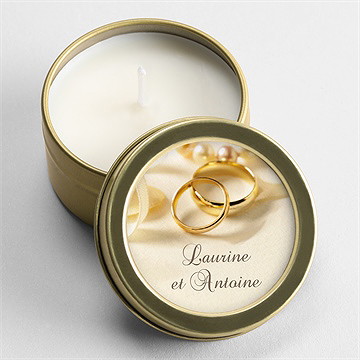 Bougie mariage alliances fond crème