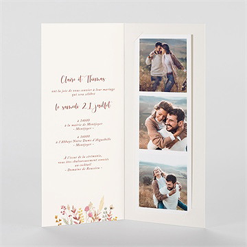 Faire-part mariage élégance champêtre photomaton - Intérieur du faire-part