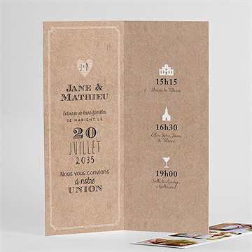 Faire-part mariage kraft en folie photomaton - Intérieur du faire-part