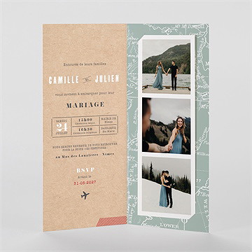 Faire-part mariage voyage voyage photomaton - Intérieur du faire-part