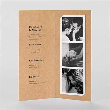 Faire-part mariage photomaton kraft - Intérieur du faire-part