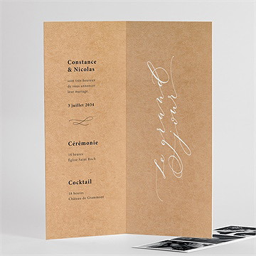 Faire-part mariage photomaton kraft - Intérieur du faire-part