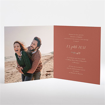 Faire-part mariage terre de feu carré plié - Intérieur du faire-part