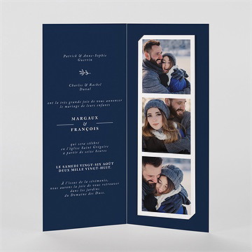 Faire-part mariage bleu romantique photomaton - Intérieur du faire-part