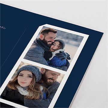 Faire-part mariage bleu romantique photomaton - Détail du faire-part