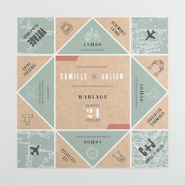 Faire-part mariage voyage voyage cocotte - Intérieur de la cocotte dépliée