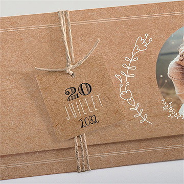 Faire-part mariage kraft vintage pochette - Détail du faire-part