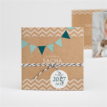 Faire-part de baptême farandole de kraft accordéon