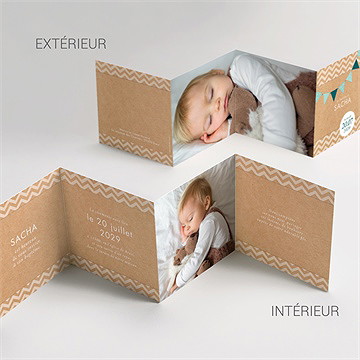 Faire-part de baptême farandole de kraft accordéon - Vue d'ensemble