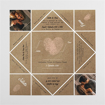 Faire-part mariage nos empreintes origami - Intérieur de la cocotte dépliée