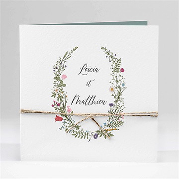 Faire-part mariage gravure champêtre carré plié