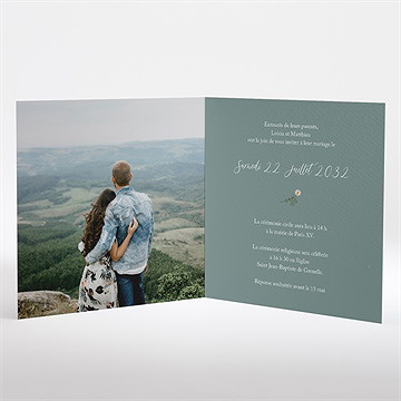 Faire-part mariage gravure champêtre carré plié - Intérieur du faire-part