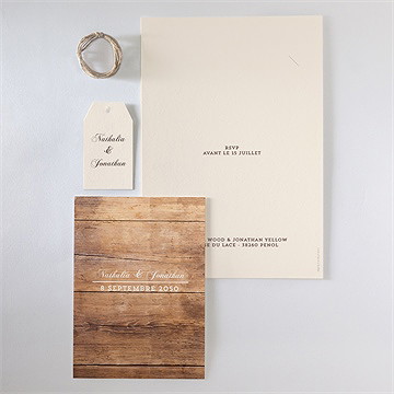 Faire-part mariage boisé superposition - Vue d'ensemble verso
