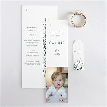 Faire-part de baptême jolie annonce champêtre trio - Vue d'ensemble