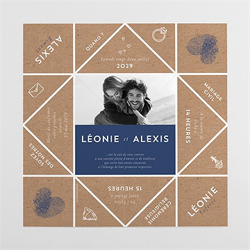 Faire-part mariage uniques empreintes origami - Intérieur de la cocotte dépliée