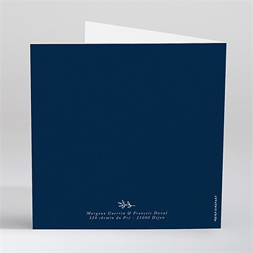 Faire-part mariage bleu romantique gaufrage - Dos du faire-part