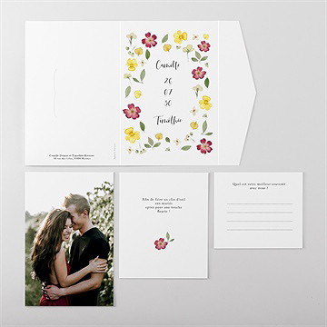 Faire-part mariage fleurs séchées pocketfold - Vue ensemble extérieur