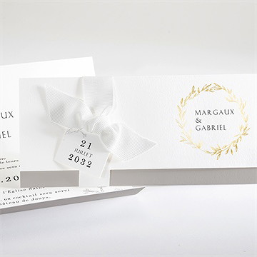 Faire-part mariage tendre couronne dorure