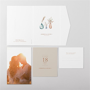 Faire-part mariage beauté délicate pocketfold - Vue ensemble extérieur