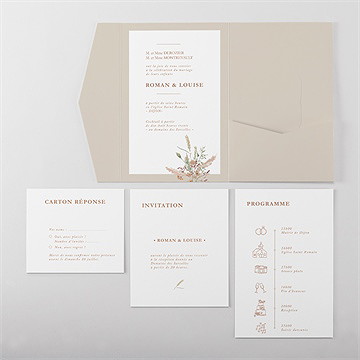 Faire-part mariage beauté délicate pocketfold - Vue d'ensemble intérieur