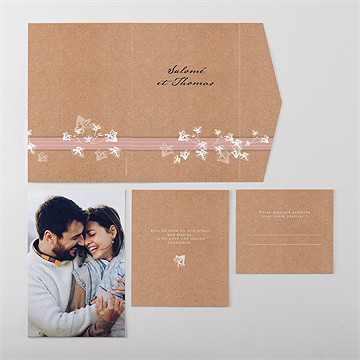 Faire-part mariage lierre grimpant pocketfold - Vue ensemble extérieur