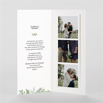 Faire-part mariage feuillage d'été photomaton - Intérieur du faire-part