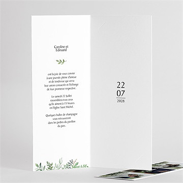 Faire-part mariage feuillage d'été photomaton - Détail de l'intérieur