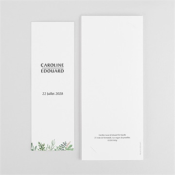 Faire-part mariage feuillage d'été photomaton - Dos du faire-part