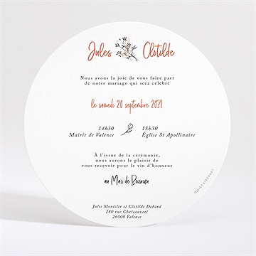 Faire-part mariage douceur champetre rond - Dos du faire-part