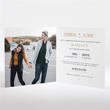 Faire-part mariage art déco carré plié - Intérieur du faire-part