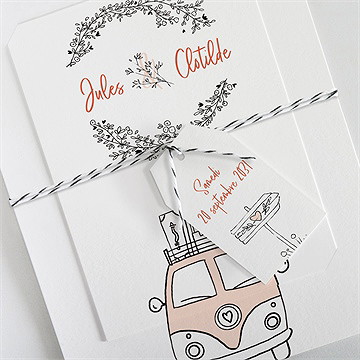 Faire-part mariage douceur champetre superposé - Vue d'ensemble