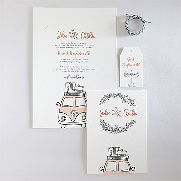 Faire-part mariage douceur champetre superposé - Vue d'ensemble recto