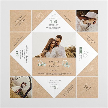 Faire-part mariage bonheur cocotte - Intérieur de la cocotte dépliée