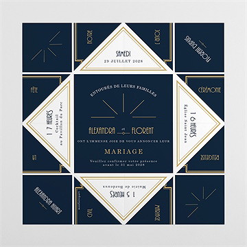 Faire-part mariage art déco origami - Intérieur du faire-part plié