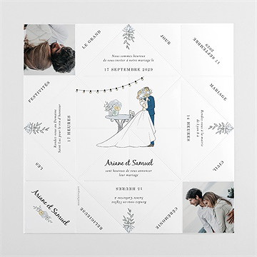 Faire-part mariage guinguette cocotte - Intérieur de la cocotte dépliée