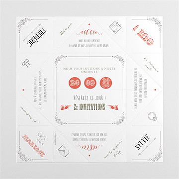 Faire-part mariage vintage & original origami - Intérieur de la cocotte dépliée