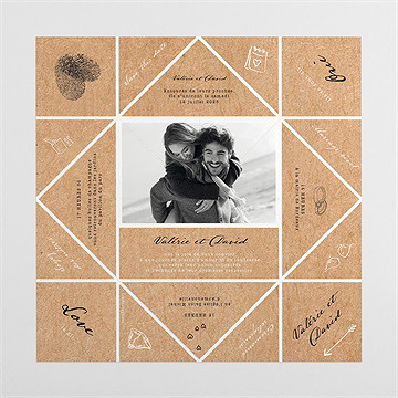 Faire-part mariage coeur croisé origami - Intérieur de la cocotte dépliée